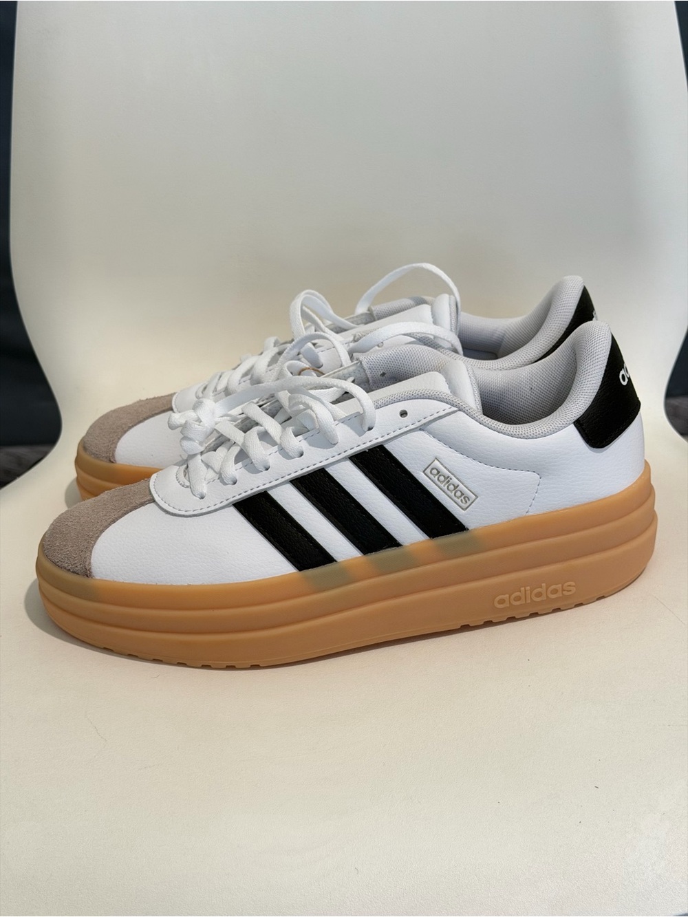 adidas White & Black Platform Sneakers with Gum Sole